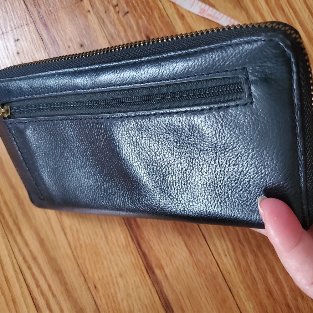 Fossil  Jori Zip Around Midnight Navy Looks Black Leather Wallet Clutch Travel - Picture 7 of 15